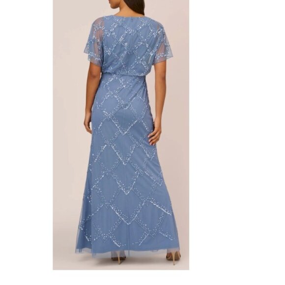 Adrianna Papell French Blue Beaded Blouson Gown Women's Size 4 New with Tags NWT - Picture 3 of 13